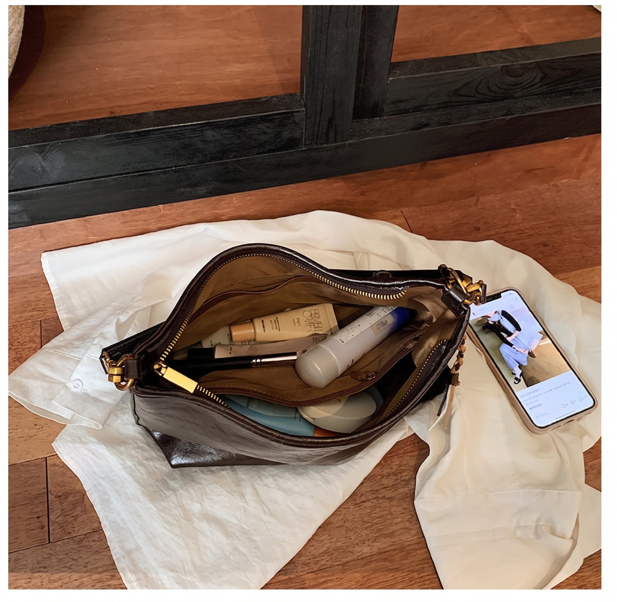 Minimalism Soft PU Leather Hobo Shoulder Bag with Adjustable Strap