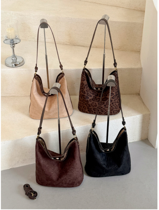 Vintage Faux Suede Slouchy Hobo Shoulder Bag with Crossbody Strap