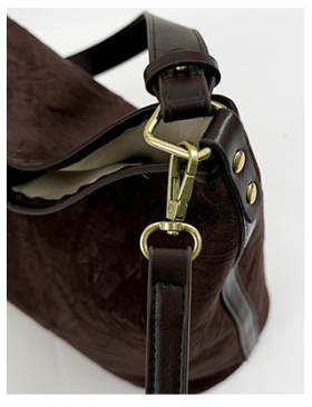 Vintage Faux Suede Slouchy Hobo Shoulder Bag with Crossbody Strap
