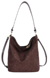 Vintage Faux Suede Slouchy Hobo Shoulder Bag with Crossbody Strap