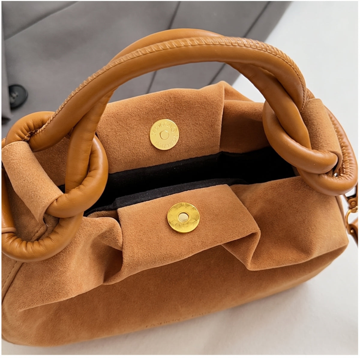Vintage Suede-Look Mini Satchel Bag with Knotted Handle