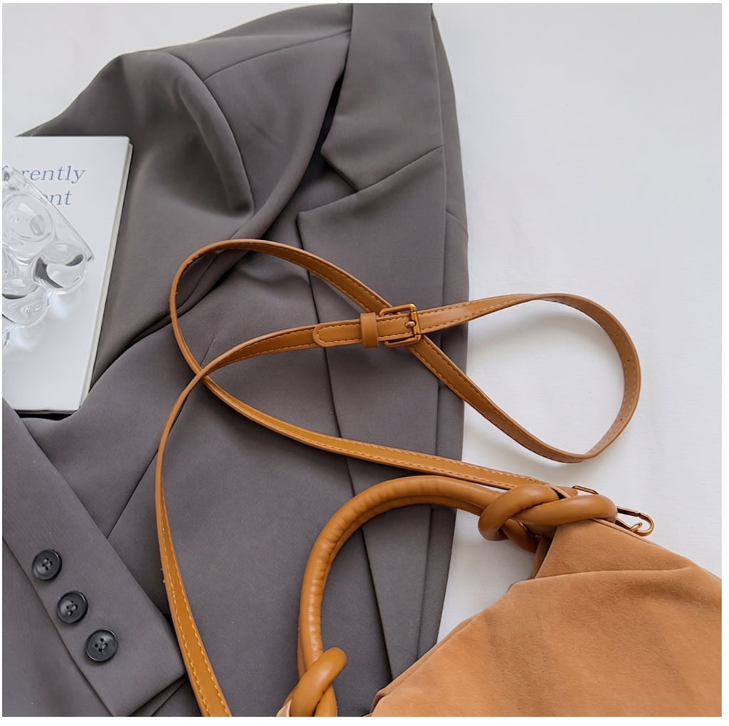 Vintage Suede-Look Mini Satchel Bag with Knotted Handle