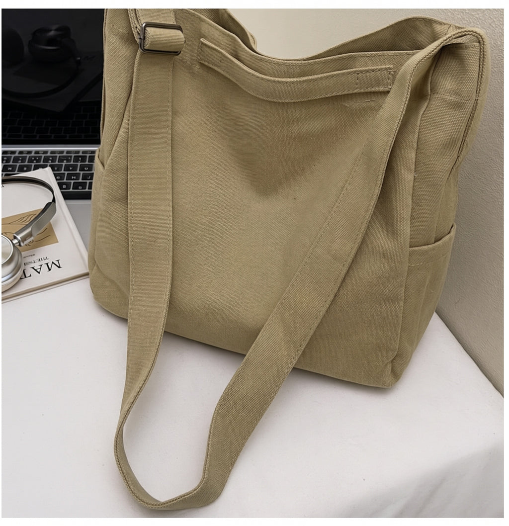 Vintage Canvas Hobo Shoulder Bag with Adjustable Strap and Cup Holder