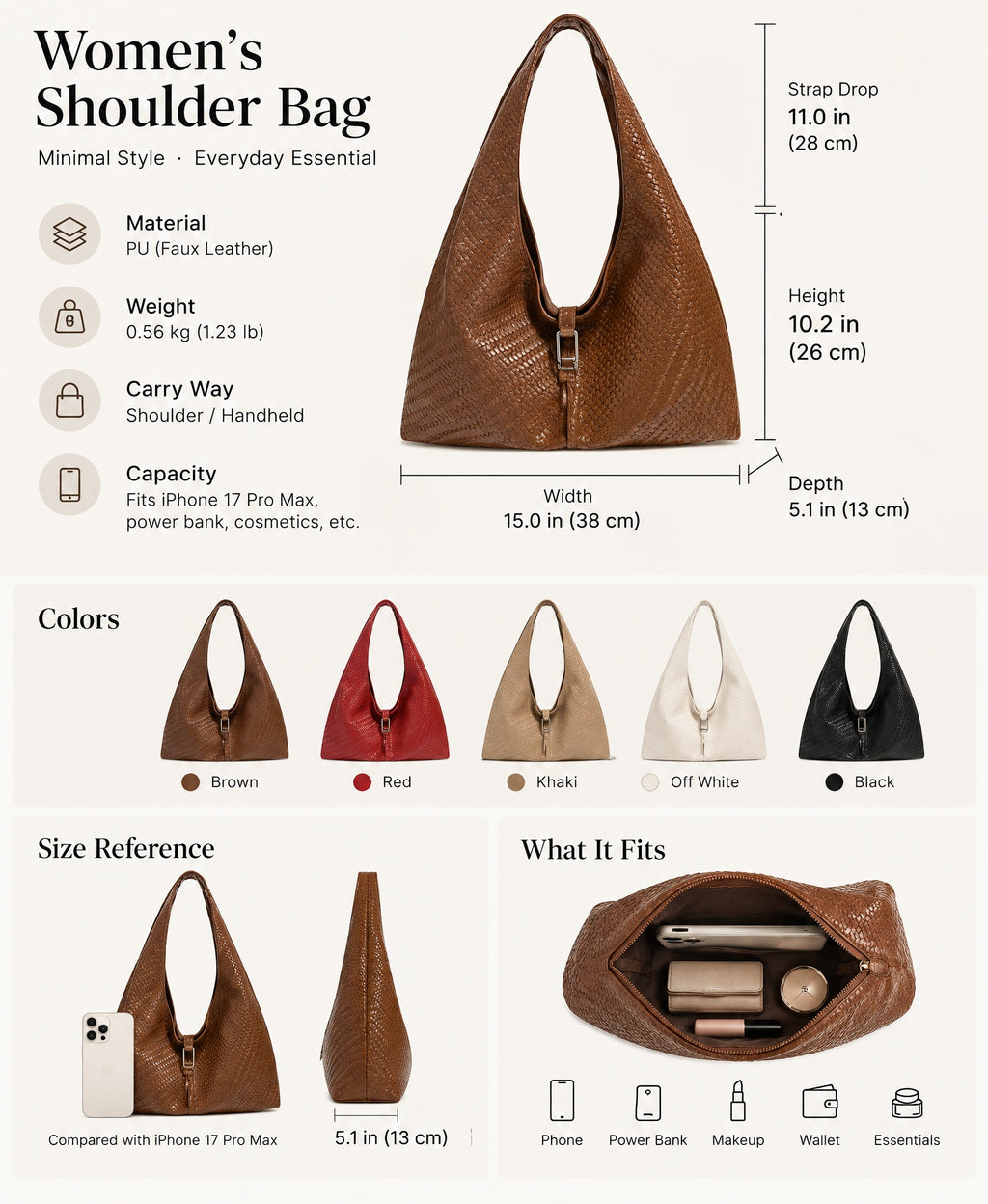 Woven PU Leather Hobo Shoulder Tote Bag