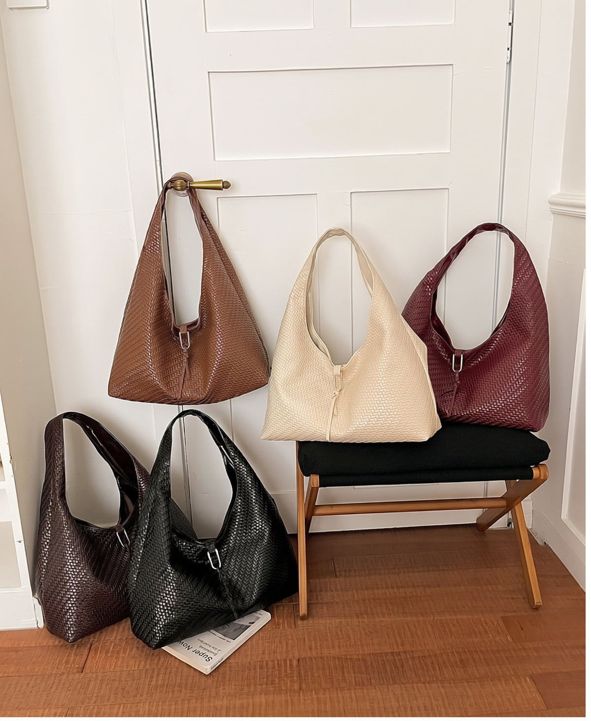 Woven PU Leather Hobo Shoulder Tote Bag