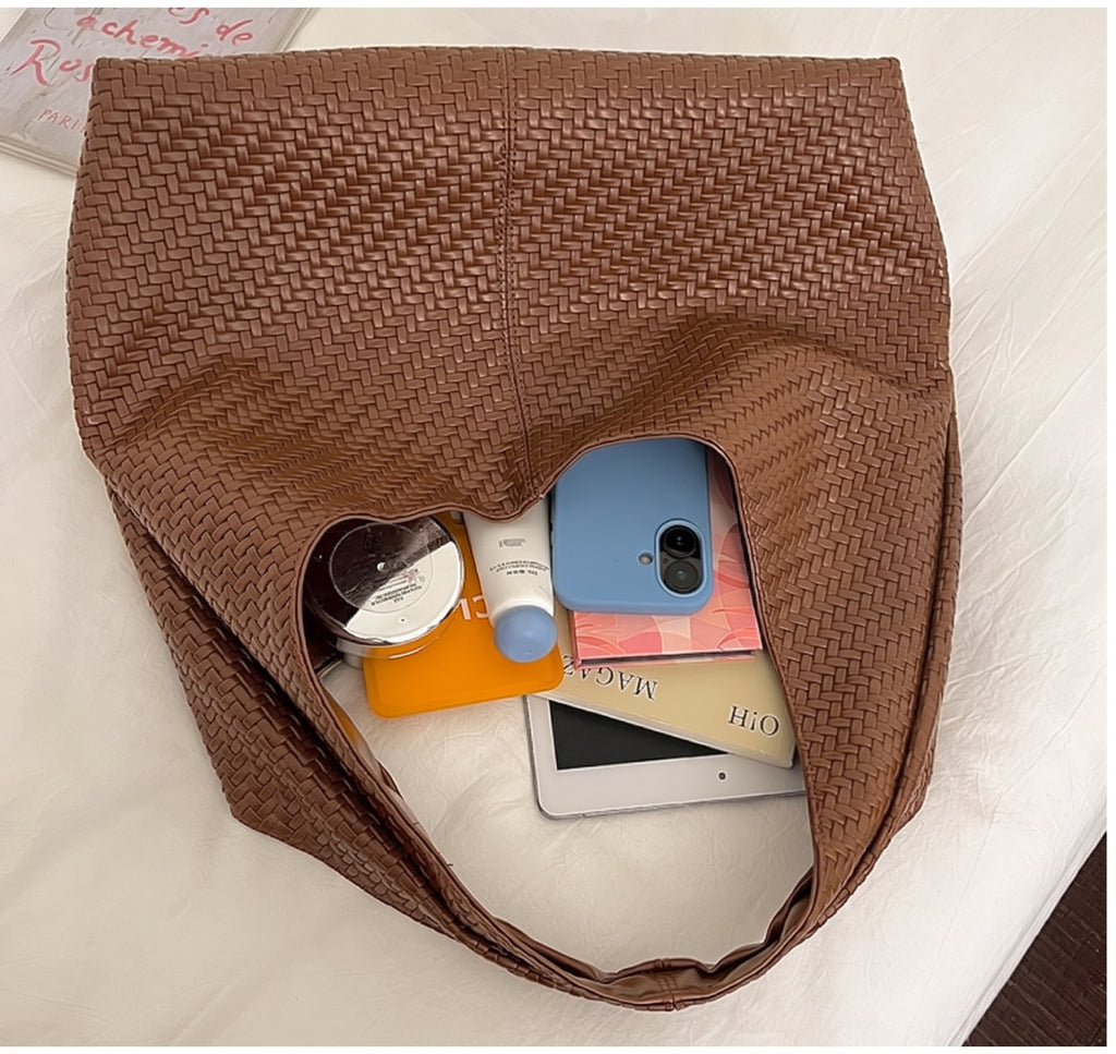 Woven PU Leather Hobo Shoulder Tote Bag