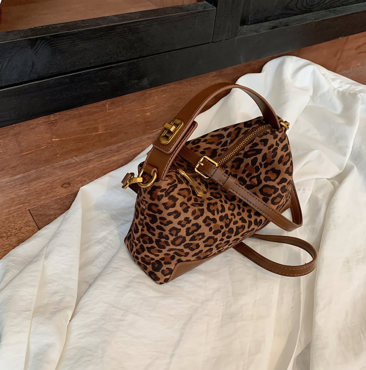 Vintage Faux Suede Mini Shoulder Bag with Adjustable Strap