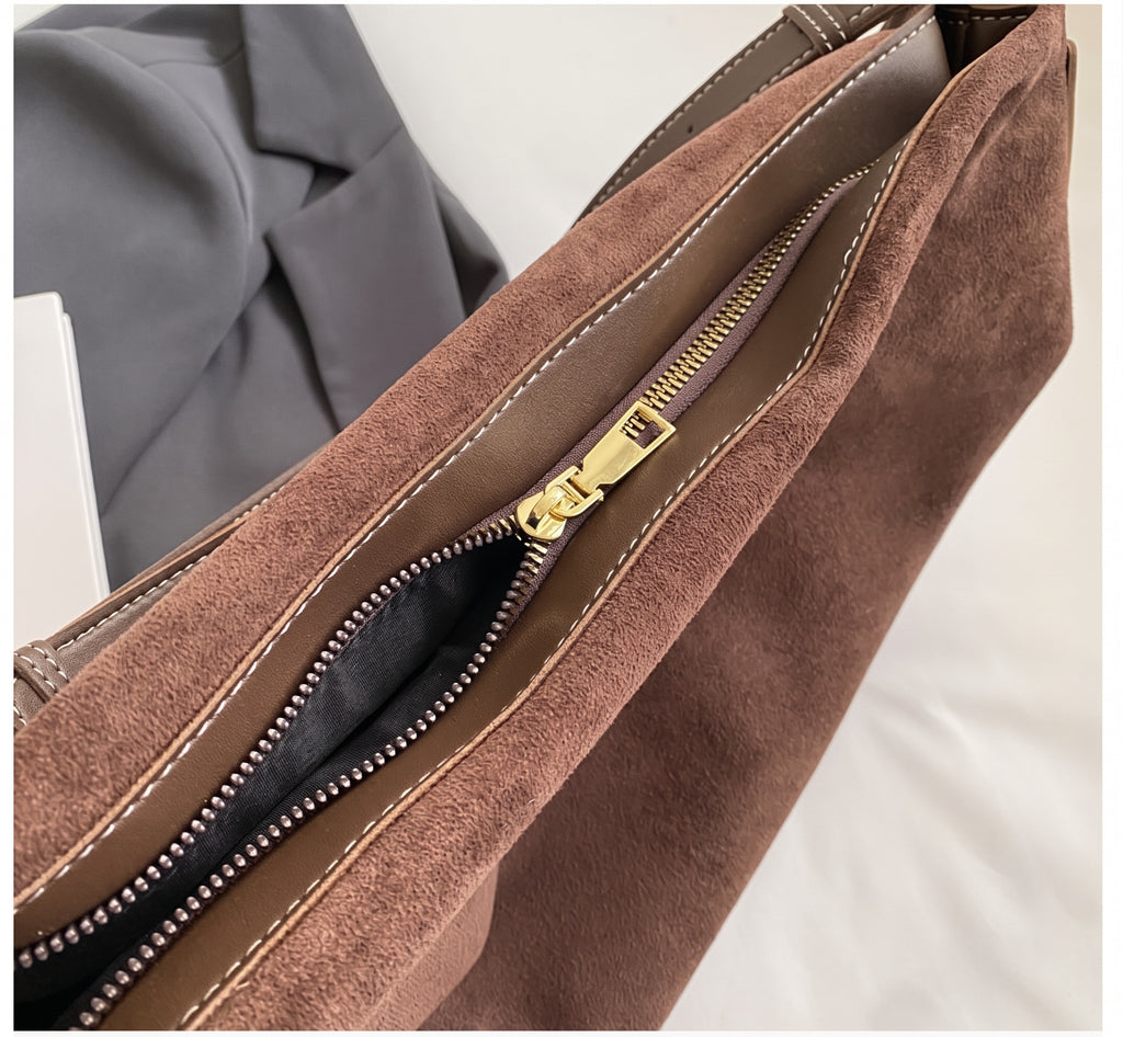 Vintage Suede Hobo Shoulder Bag with PU Leather Accents