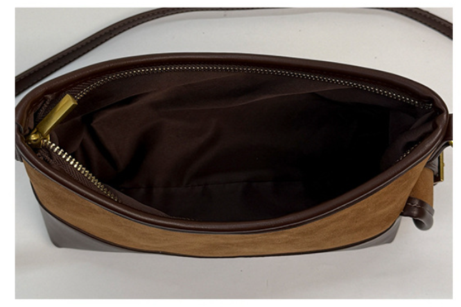 Vintage Faux Suede Shoulder Bag with PU Leather Trim