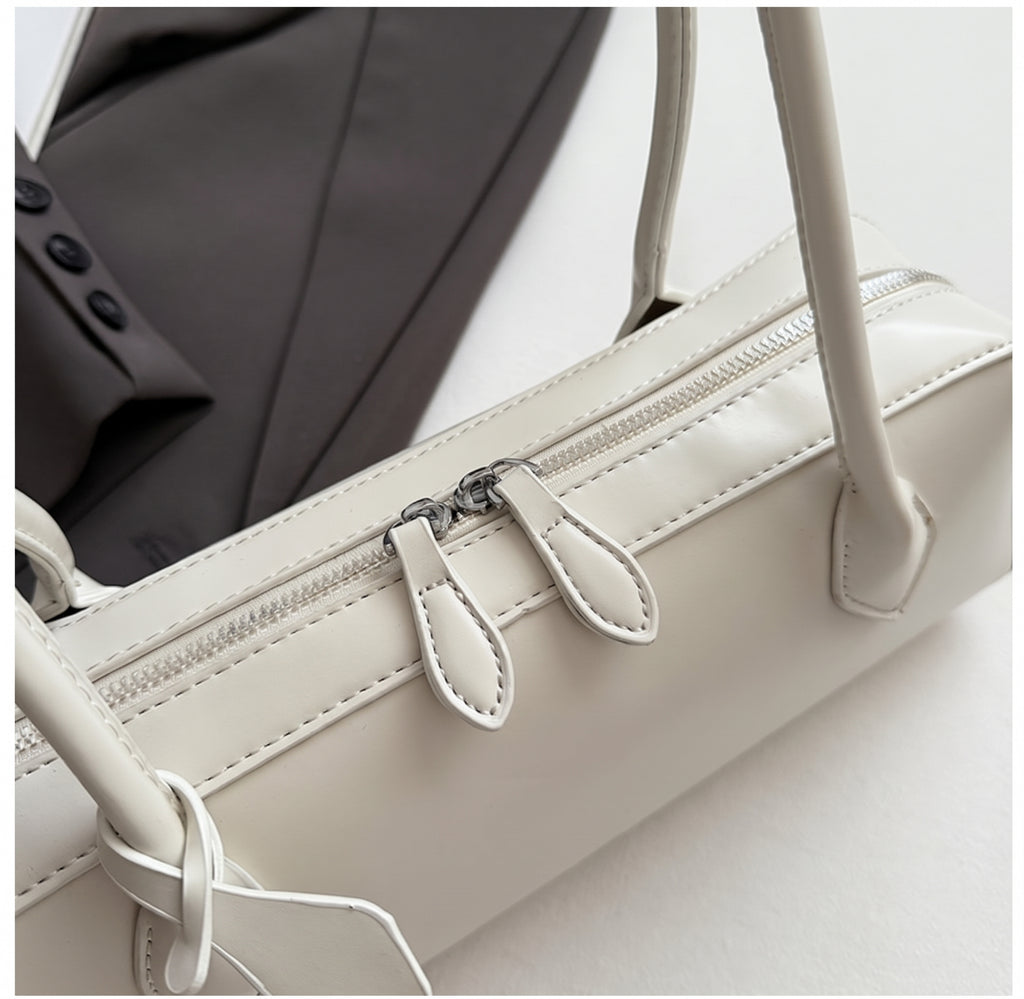 Minimalist East West PU Leather Baguette Shoulder Bag