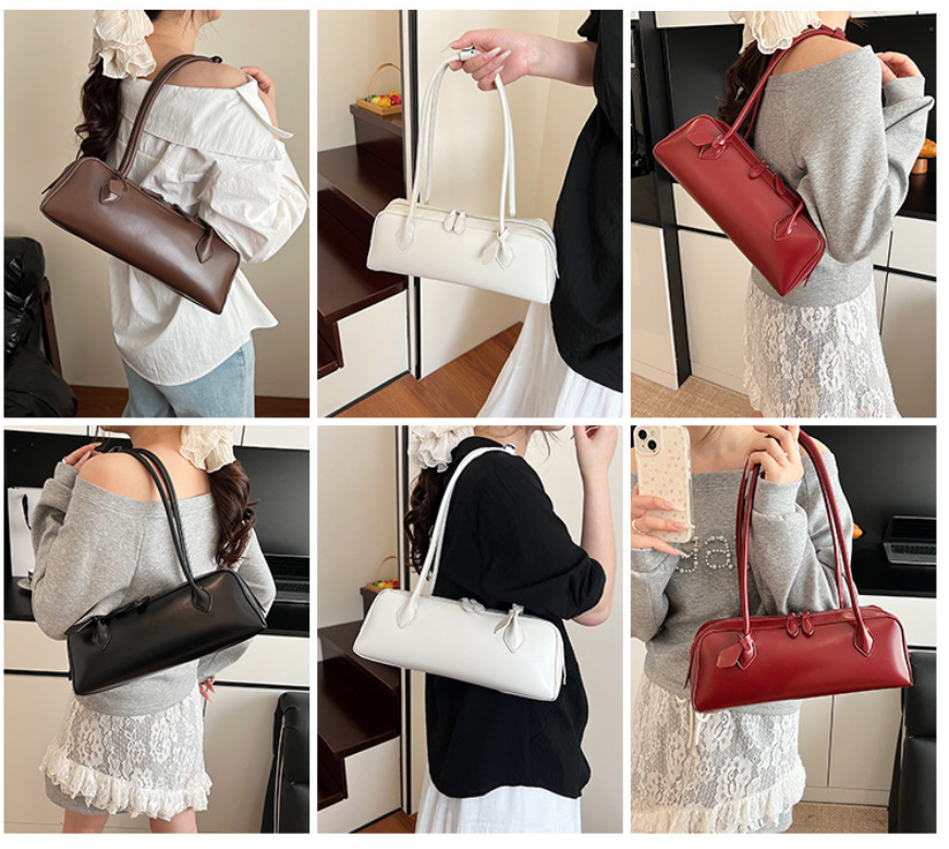 Minimalist East West PU Leather Baguette Shoulder Bag