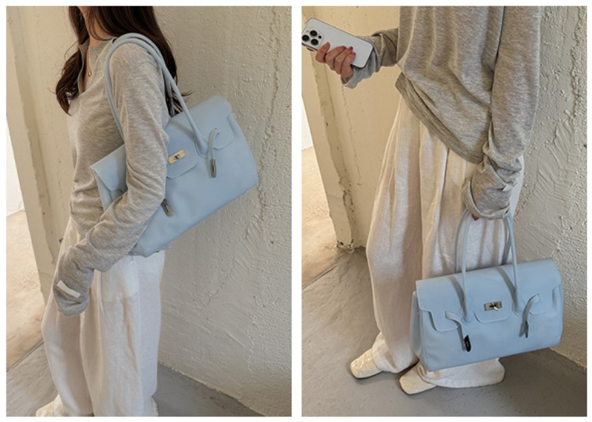 Chic PVC Tote Bag with Metal Lock Detail