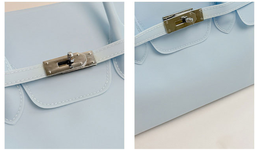 Chic PVC Tote Bag with Metal Lock Detail