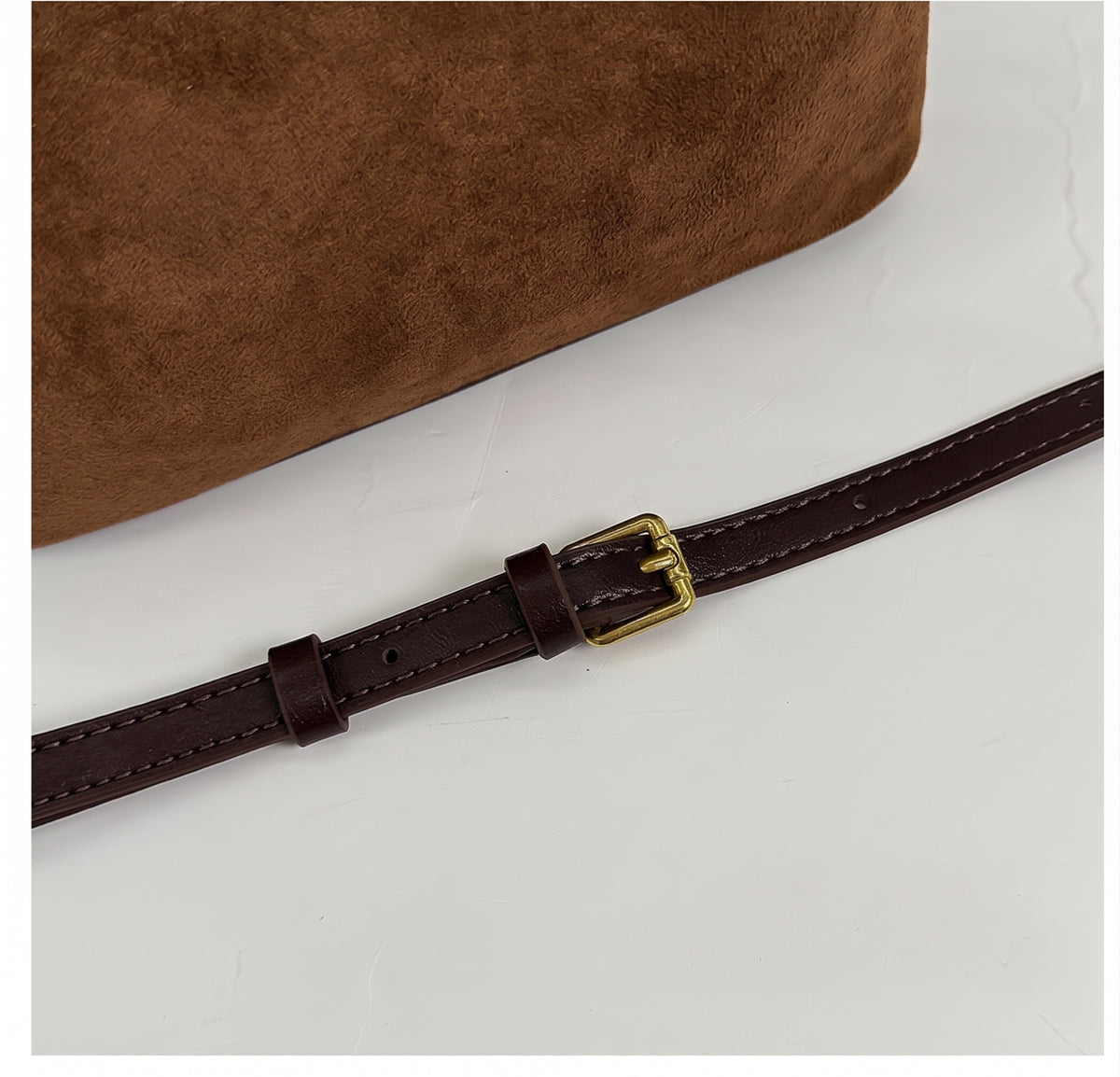 Suede Look Mini Bucket Bag with Metal Lock Detail and Adjustable Strap