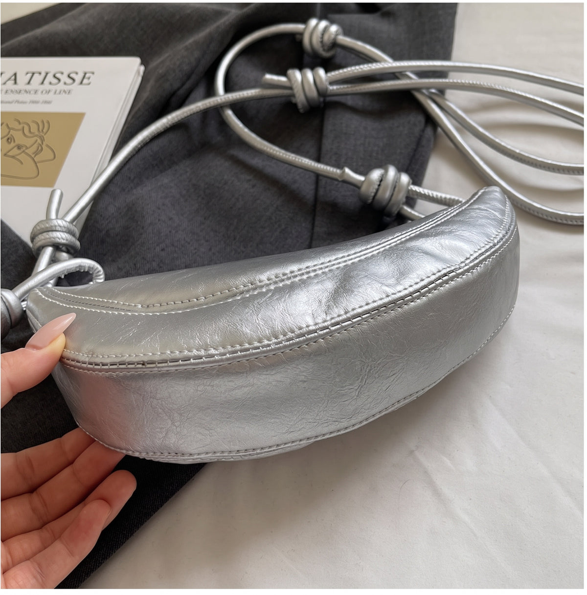Mini Crescent Crossbody Bag with Knotted Strap Detail