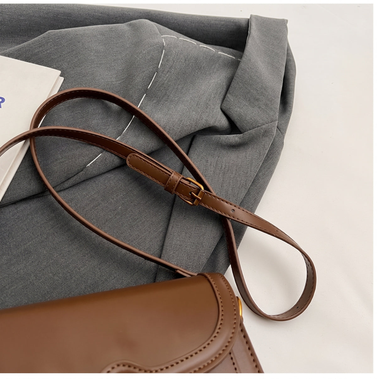 PU Leather Flap Crossbody Bag with Metal Clasp
