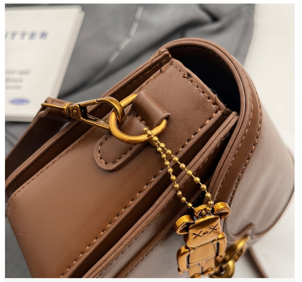 PU Leather Flap Crossbody Bag with Metal Clasp