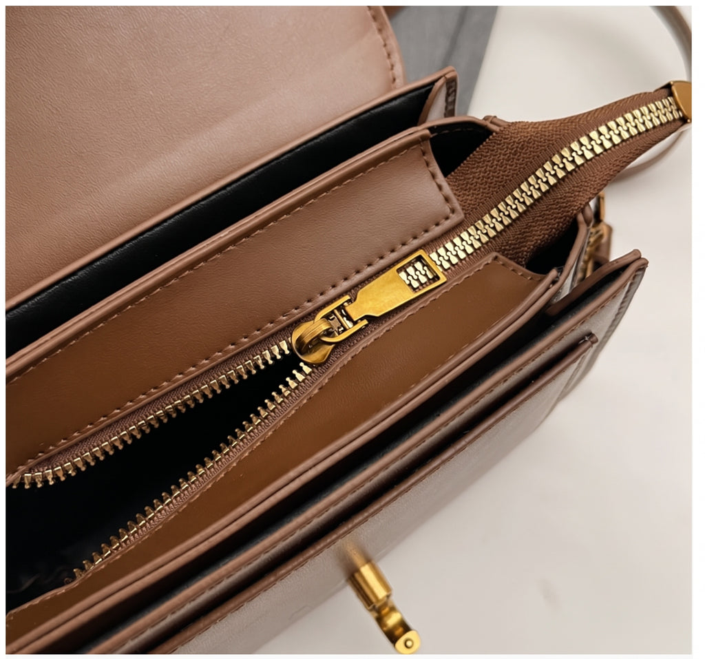 PU Leather Flap Crossbody Bag with Metal Clasp