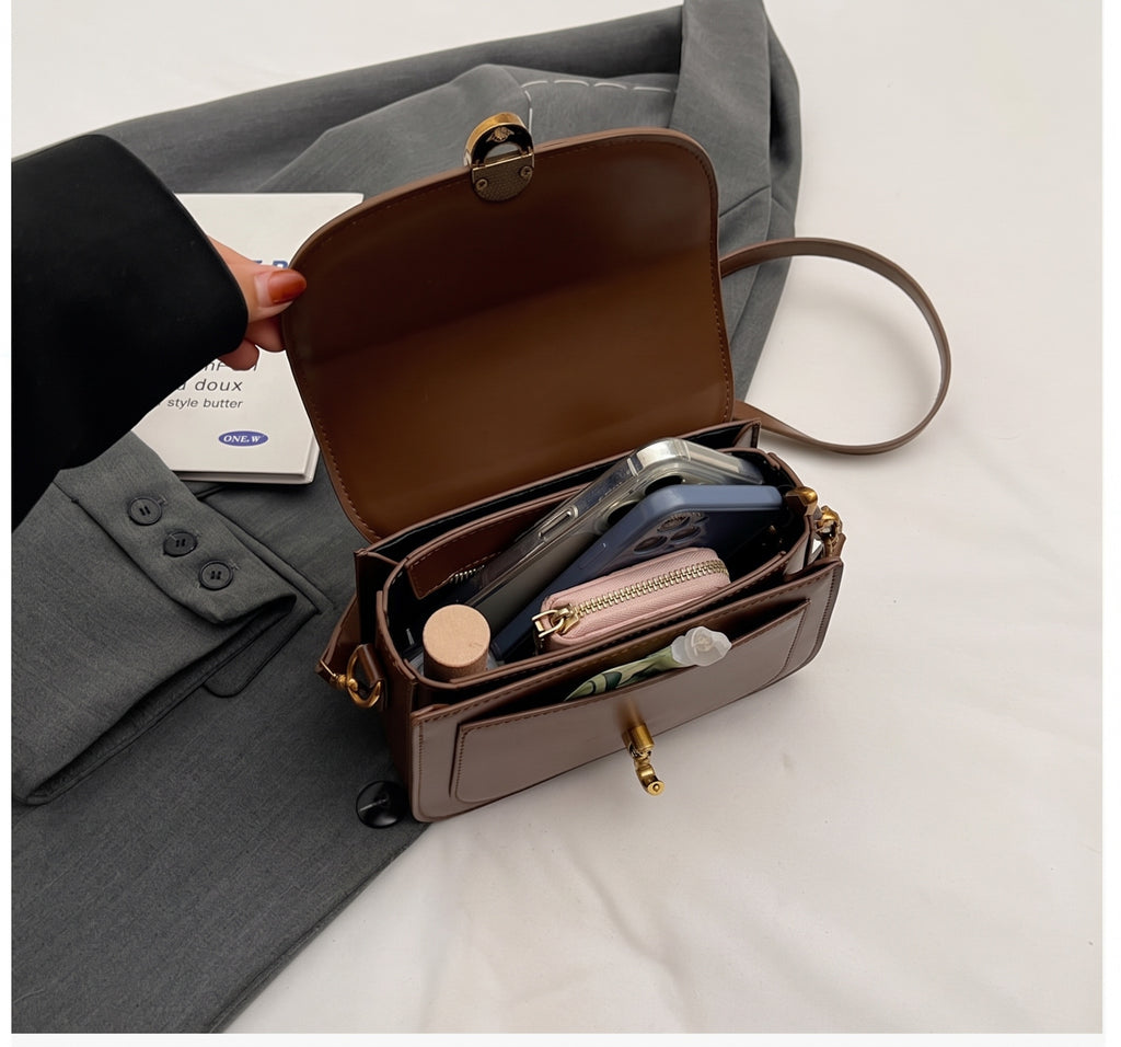 PU Leather Flap Crossbody Bag with Metal Clasp