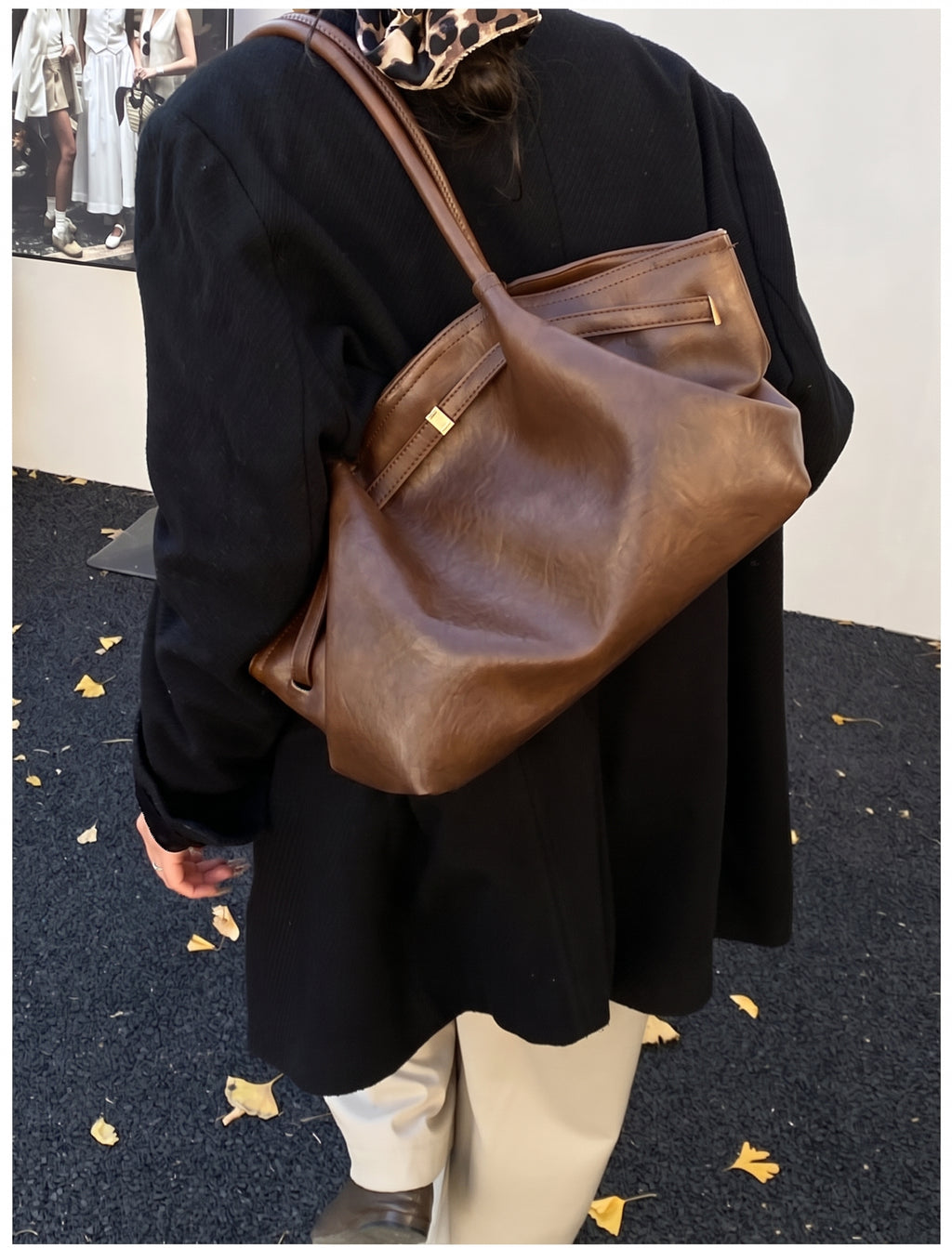 Soft PU Leather Shoulder Tote with Folded Side Details