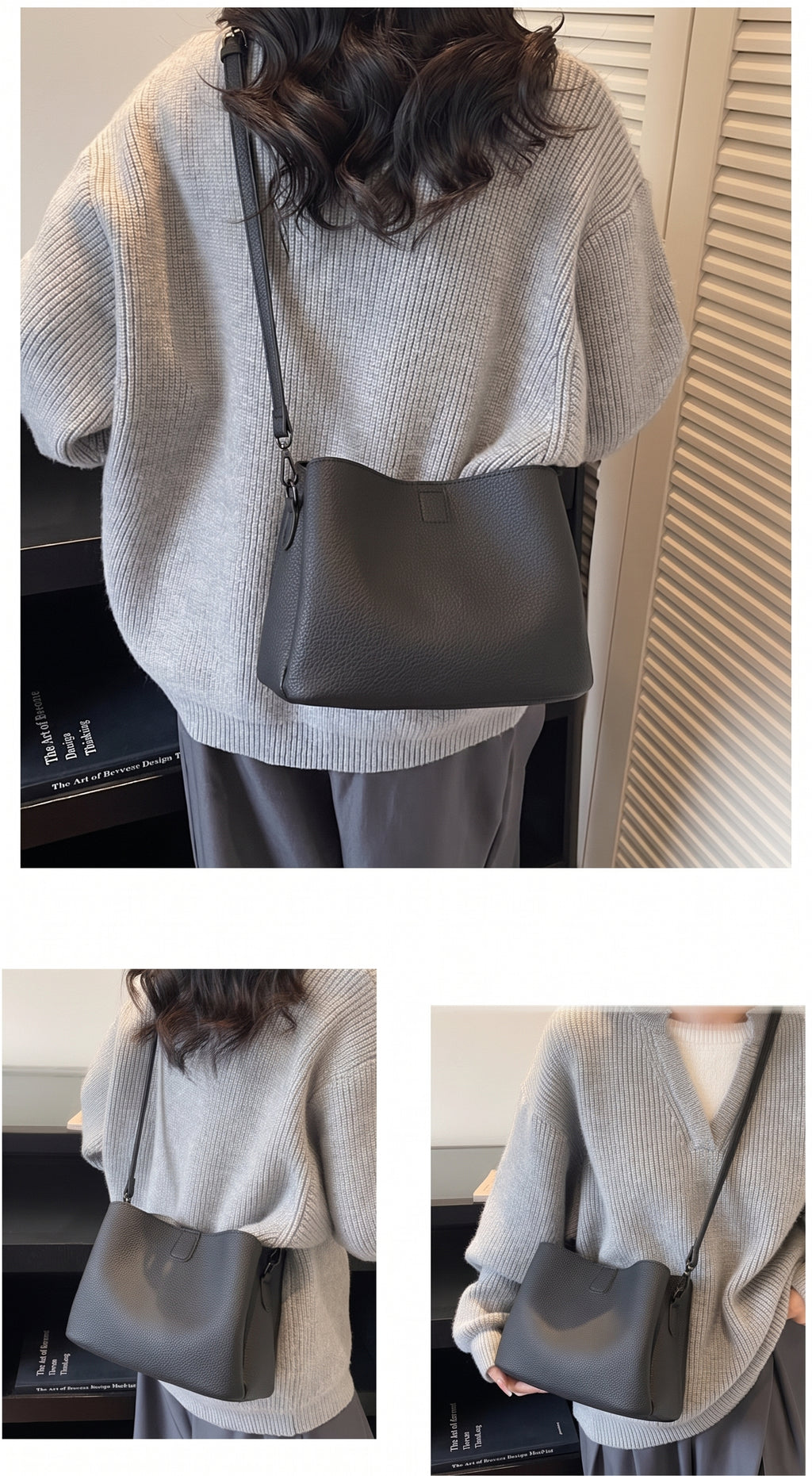 Minimalist Pebbled Faux Leather Crossbody Bag with Adjustable Strap