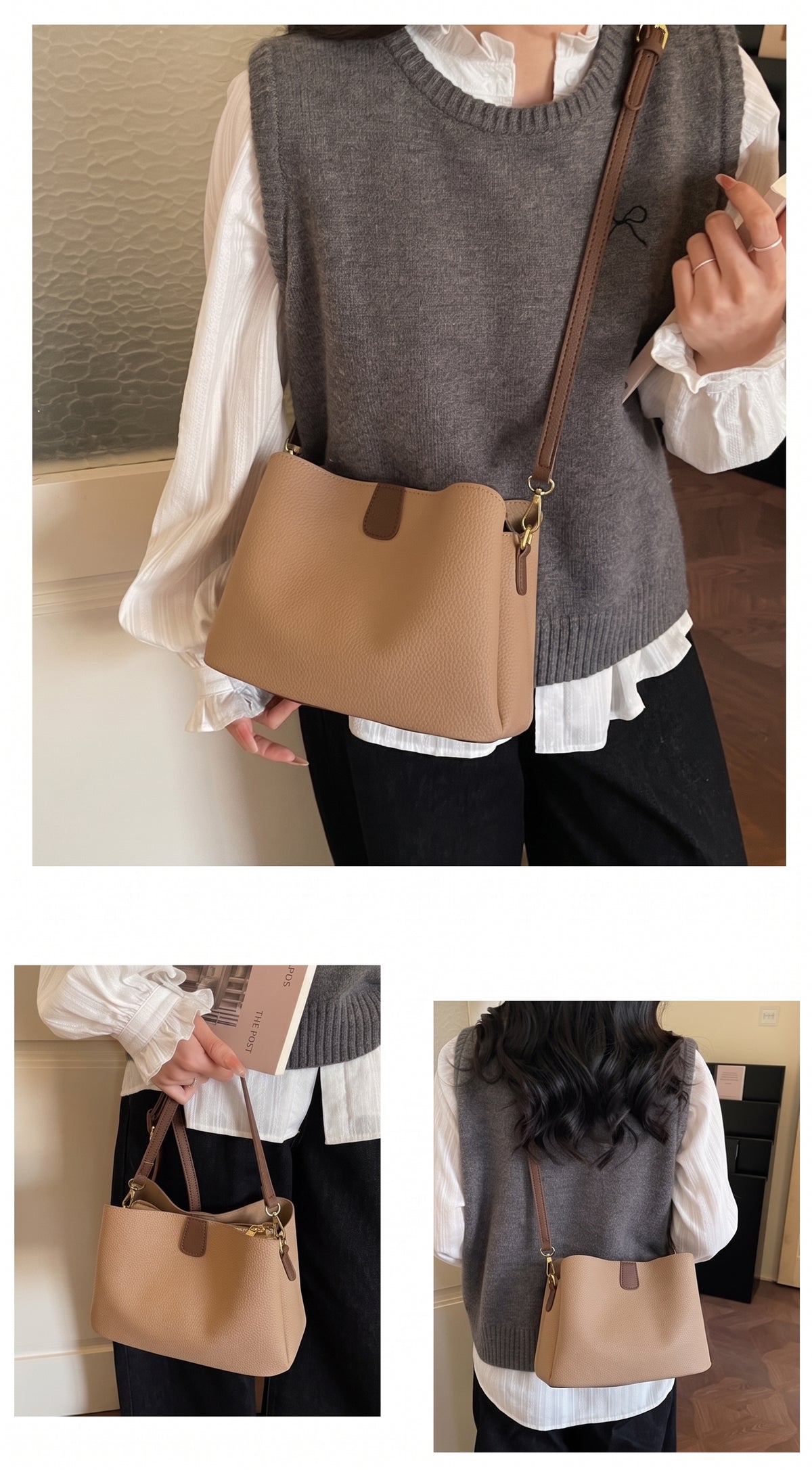 Minimalist Pebbled Faux Leather Crossbody Bag with Adjustable Strap