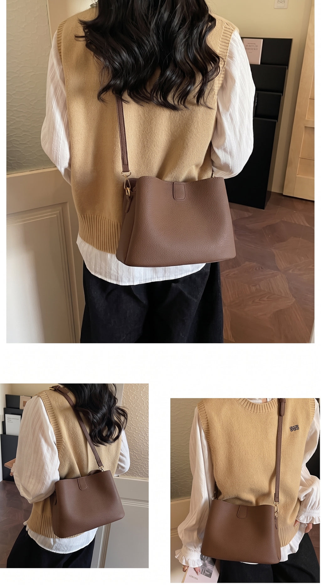 Minimalist Pebbled Faux Leather Crossbody Bag with Adjustable Strap