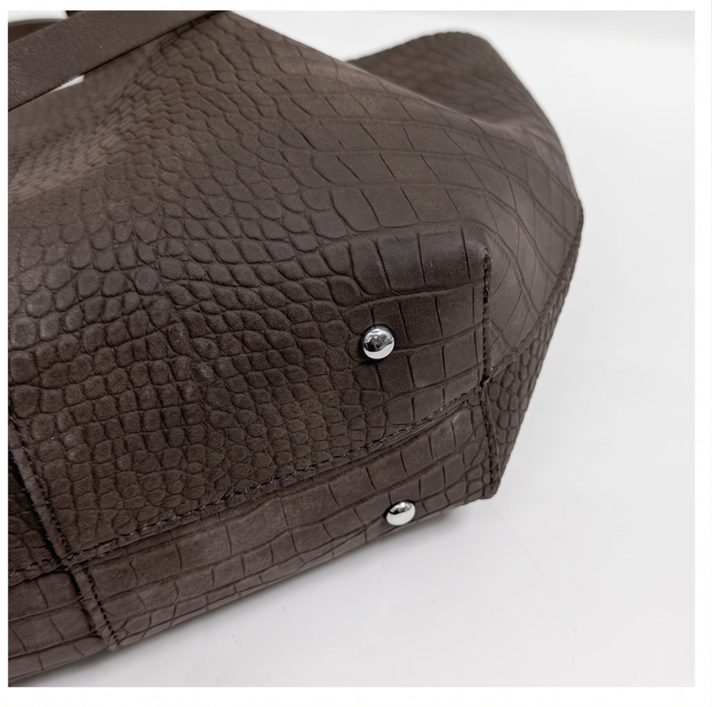 Vintage Croc Embossed PU Leather Oversized Tote Bag