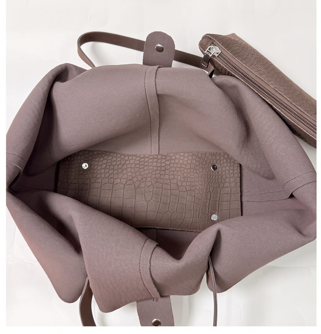 Vintage Croc Embossed PU Leather Oversized Tote Bag