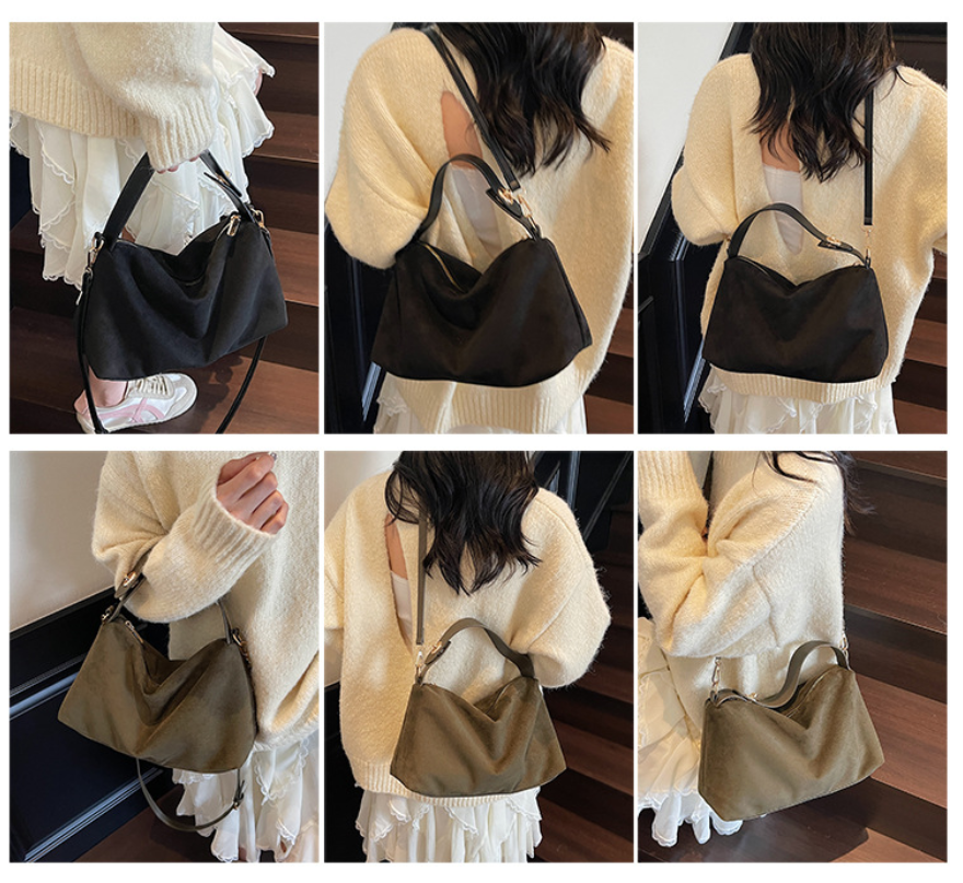 Retro Minimalist Suede Look Hobo Shoulder Bag