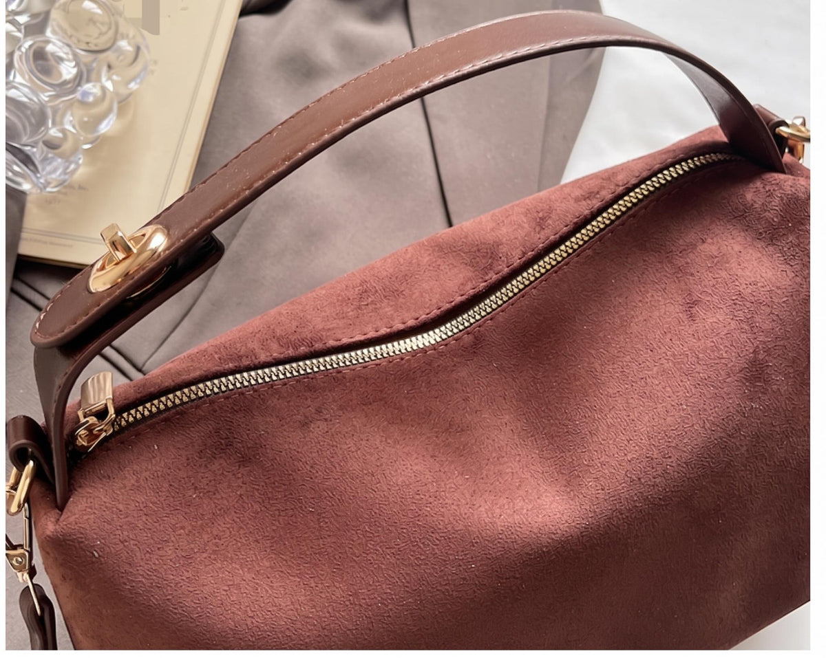 Retro Minimalist Suede Look Hobo Shoulder Bag