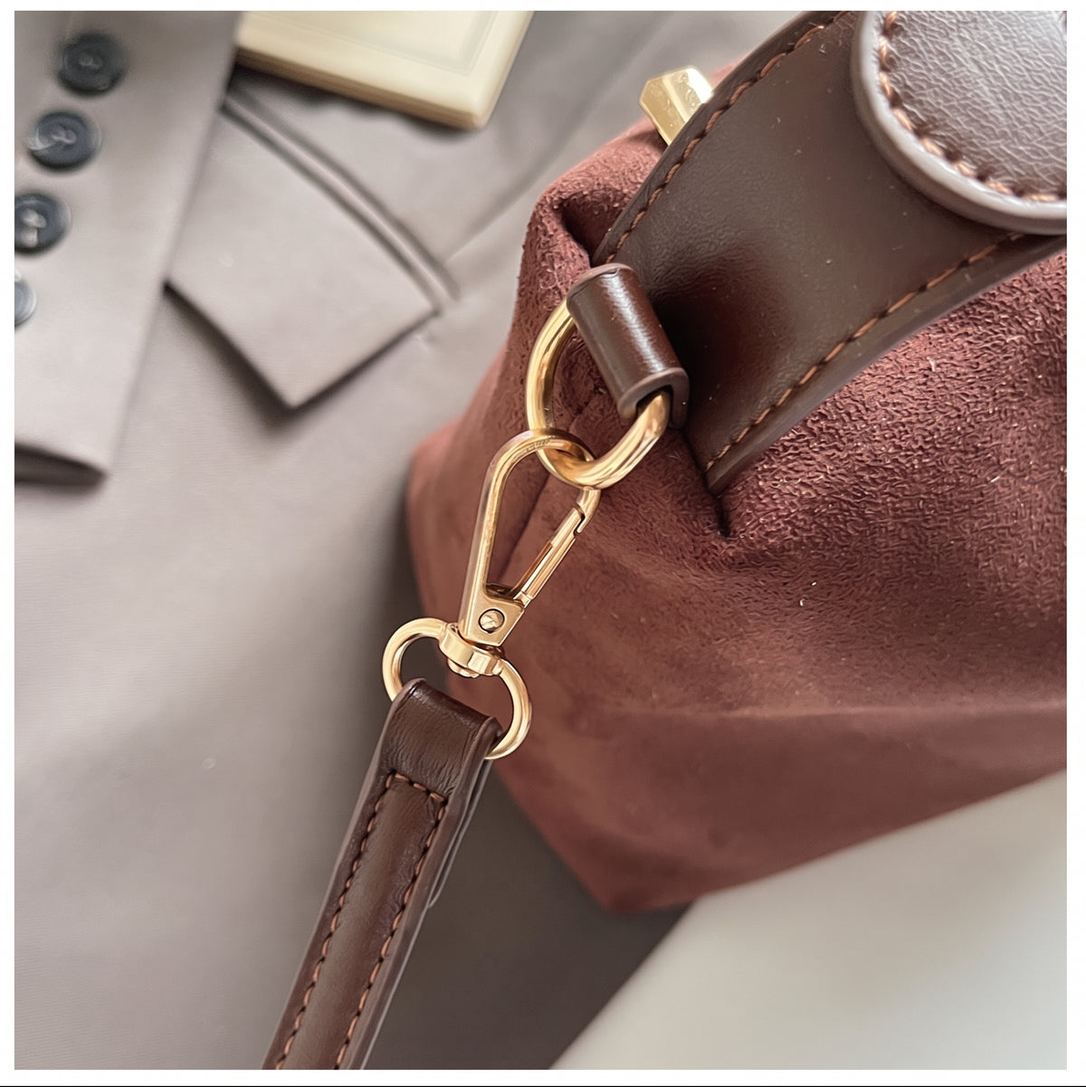 Retro Minimalist Suede Look Hobo Shoulder Bag