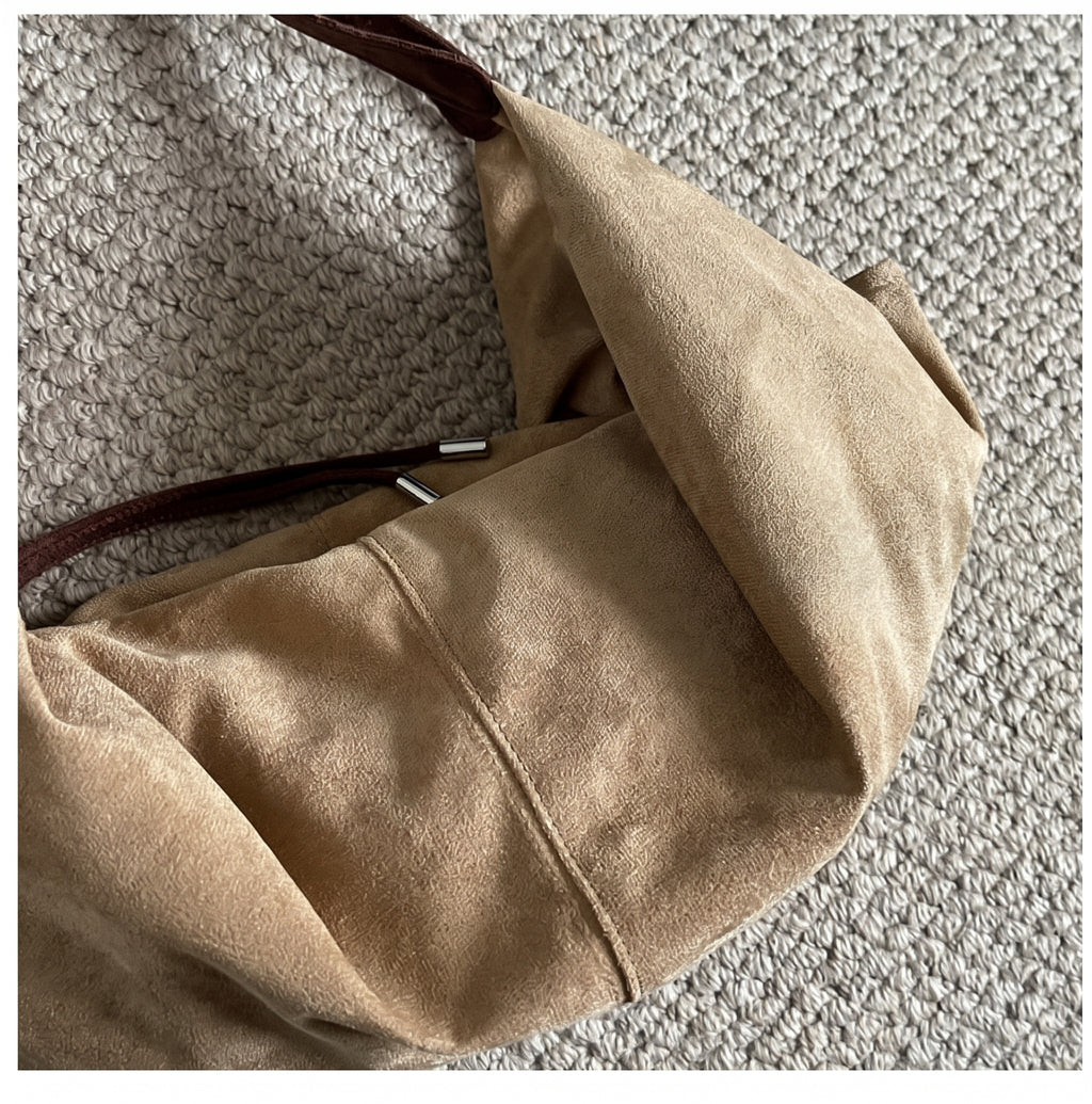 Soft Suede Look Slouchy Hobo Shoulder Bag