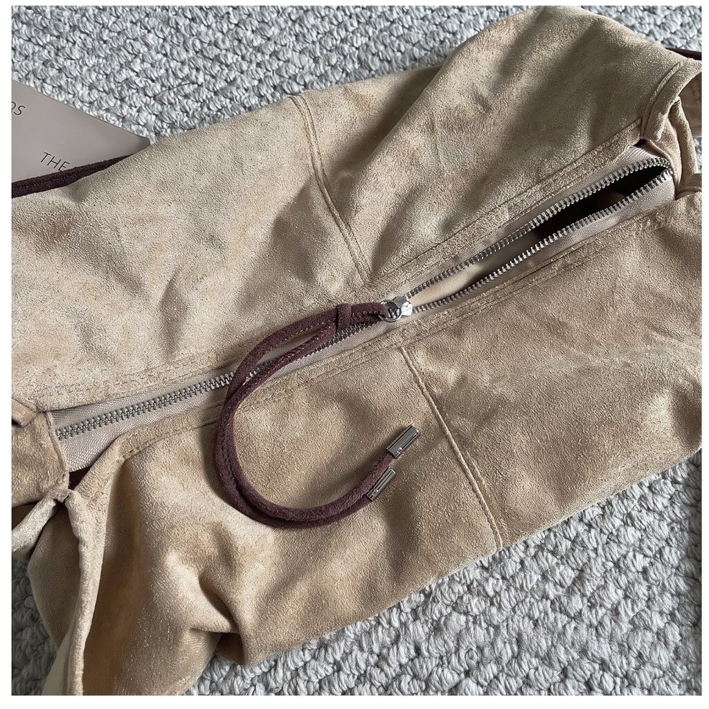 Soft Suede Look Slouchy Hobo Shoulder Bag