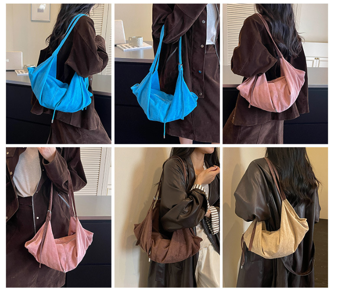 Soft Suede Look Slouchy Hobo Shoulder Bag