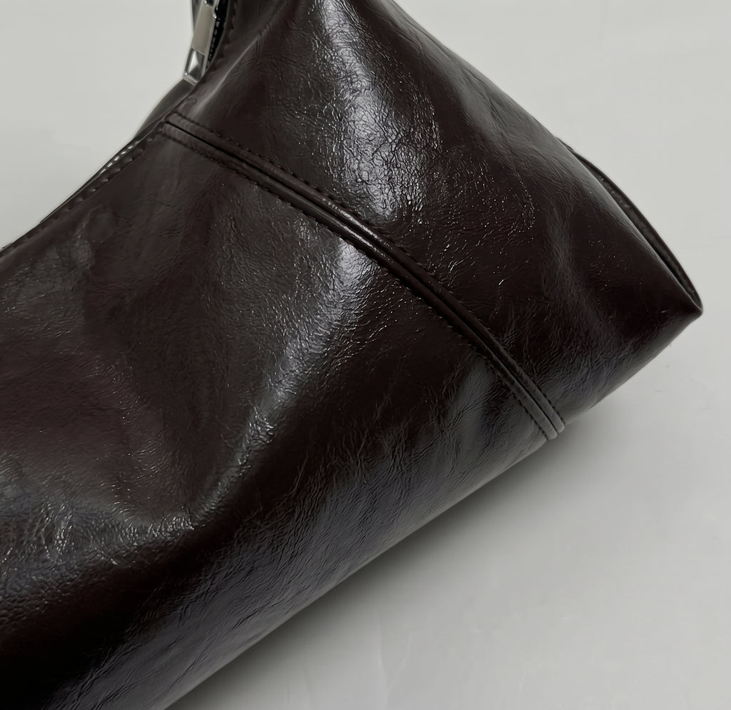 Soft PU Leather Hobo Shoulder Bag with Stitching Details