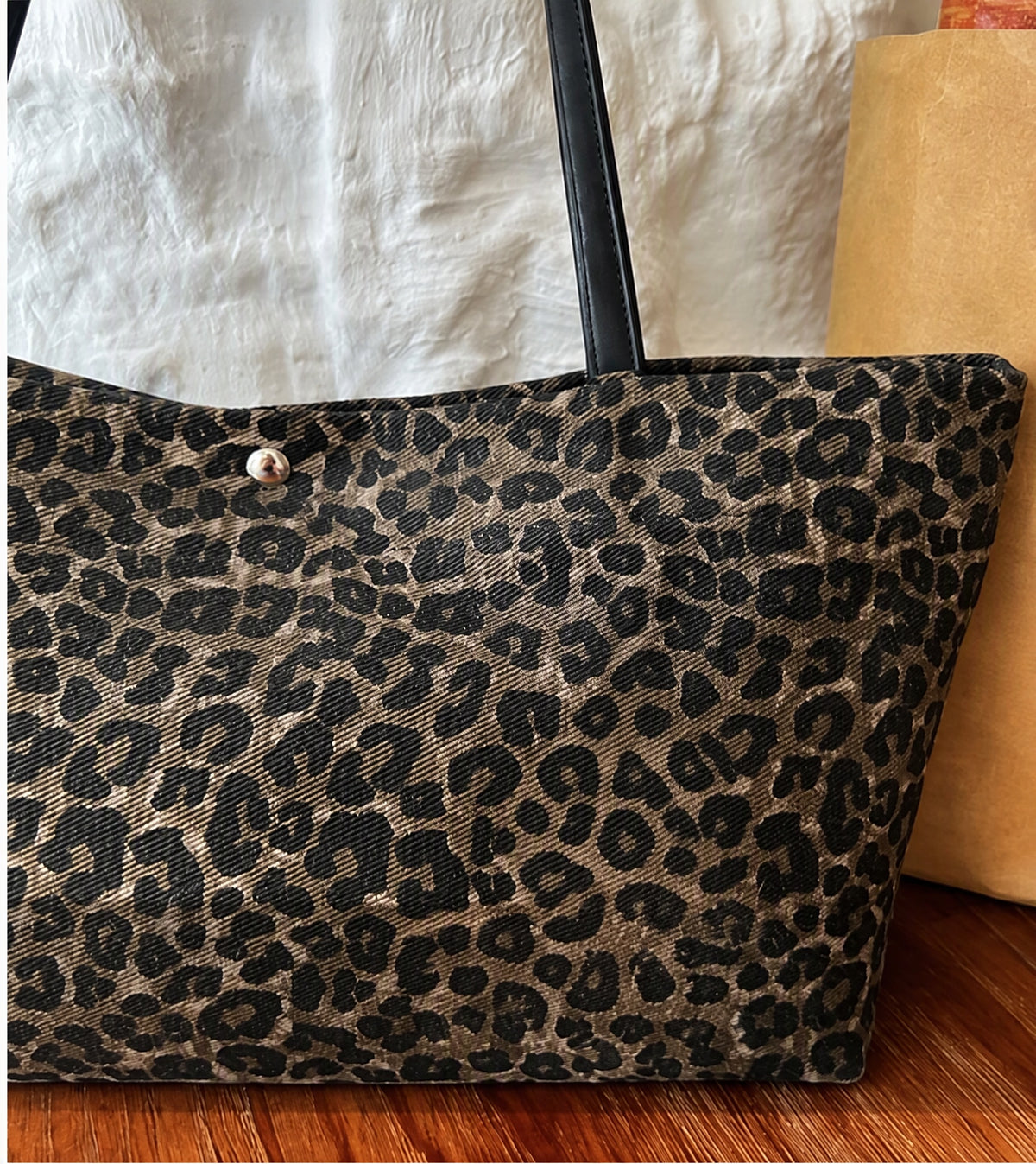Classic Leopard Print Tote with Snap Closure