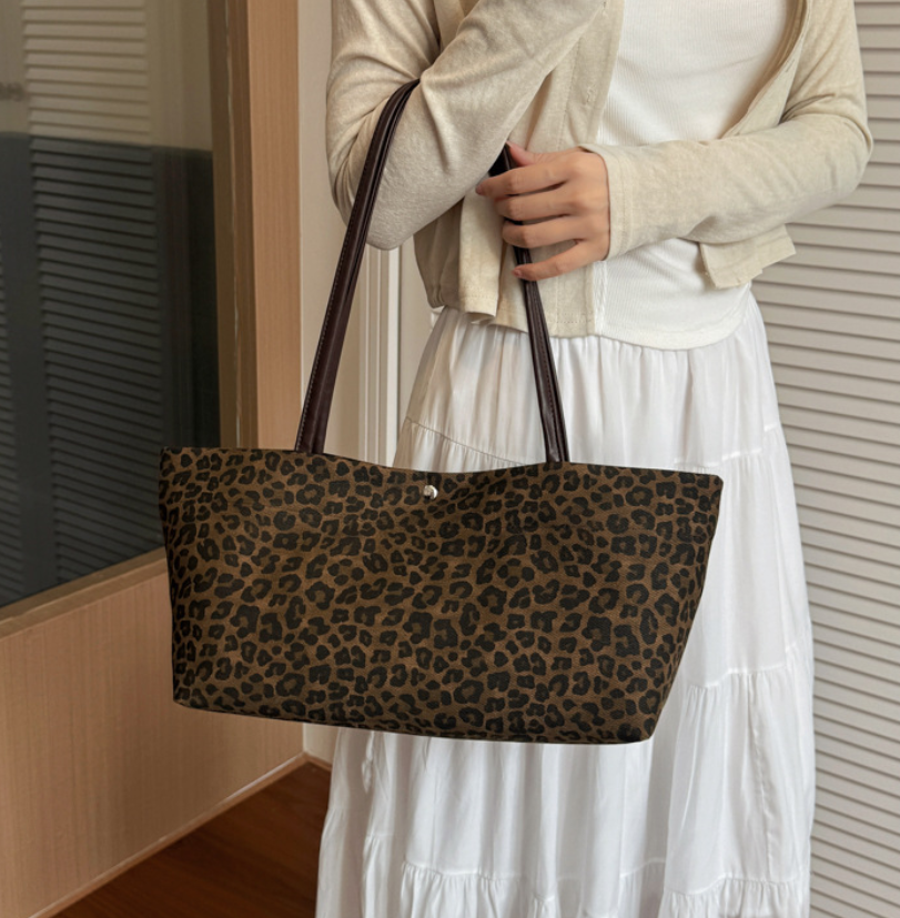 Classic Leopard Print Tote with Snap Closure