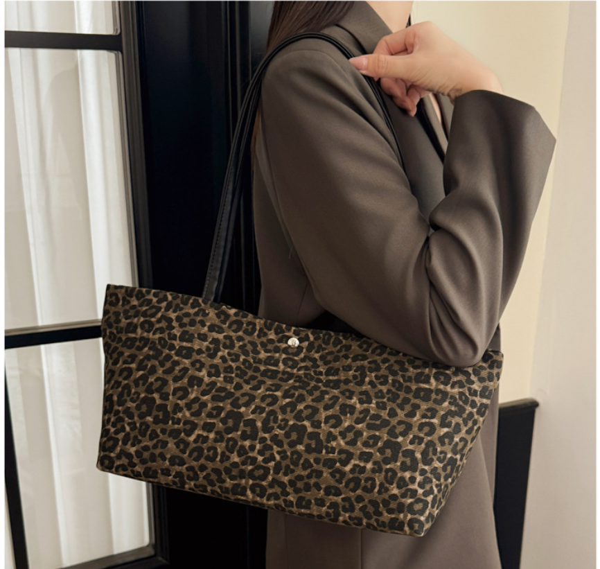 Classic Leopard Print Tote with Snap Closure