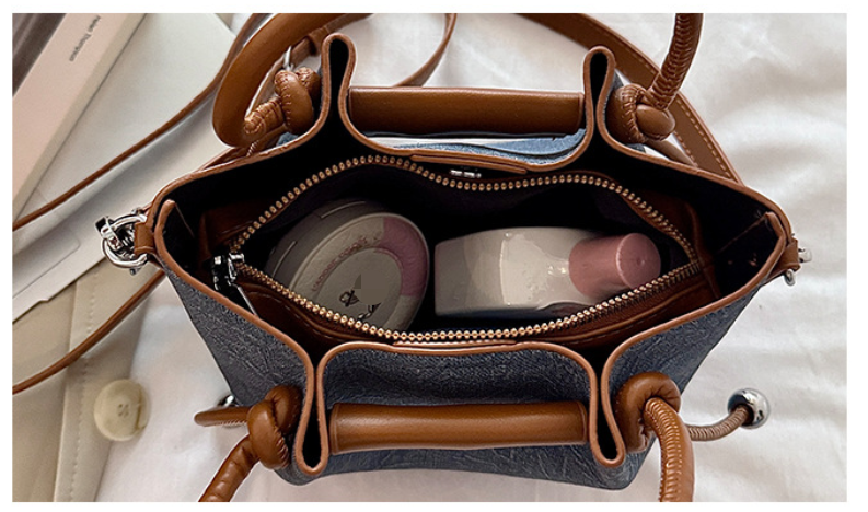 Textured PU Leather Mini Bucket Crossbody Bag