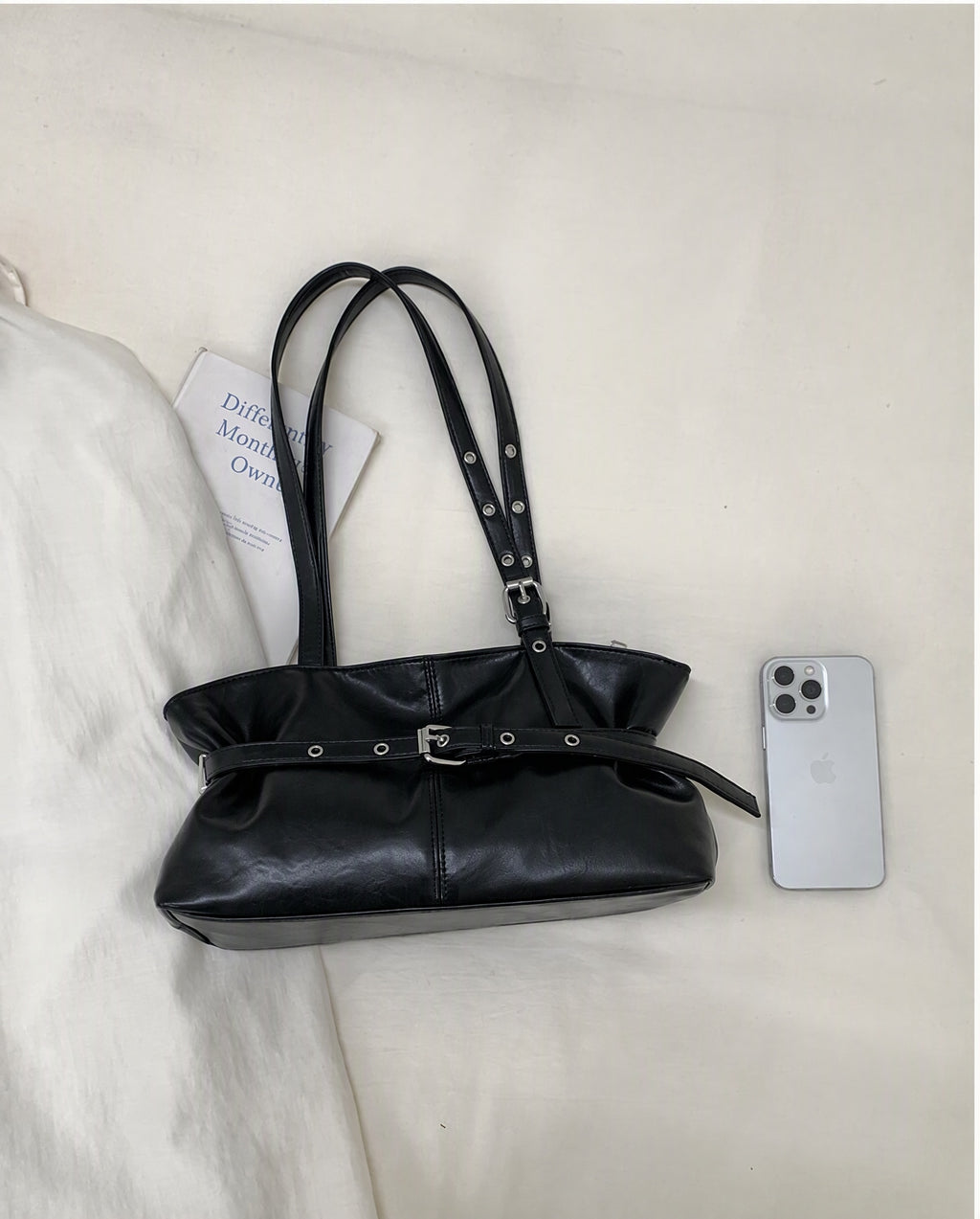Vintage PU Leather Shoulder Bag with Elegant Belted Accents