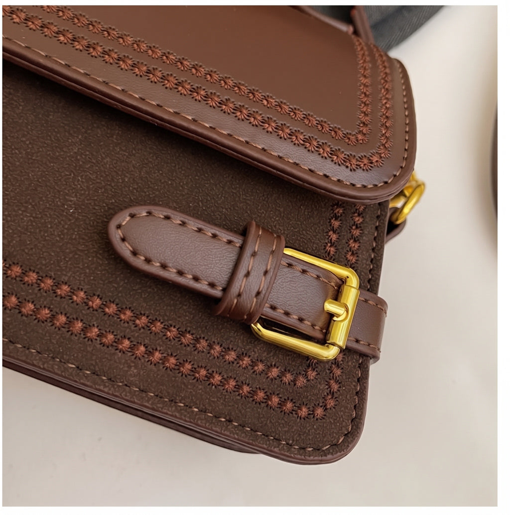 Vintage Buckle Flap Handbag with Elegant Buckle Details