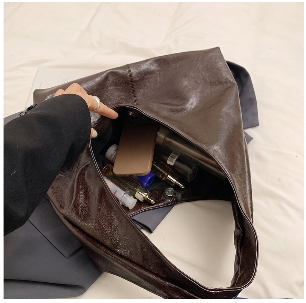 Glossy Wide Strap Hobo Shoulder Bag