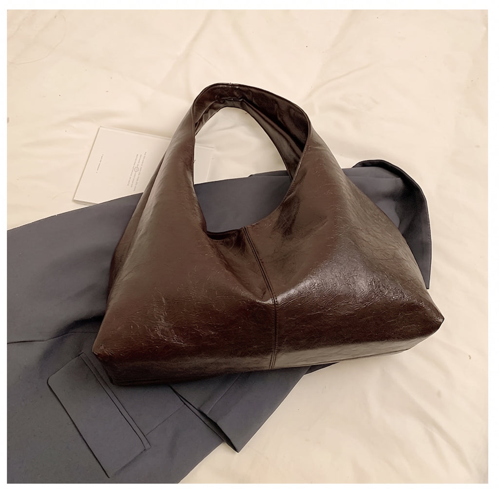 Glossy Wide Strap Hobo Shoulder Bag