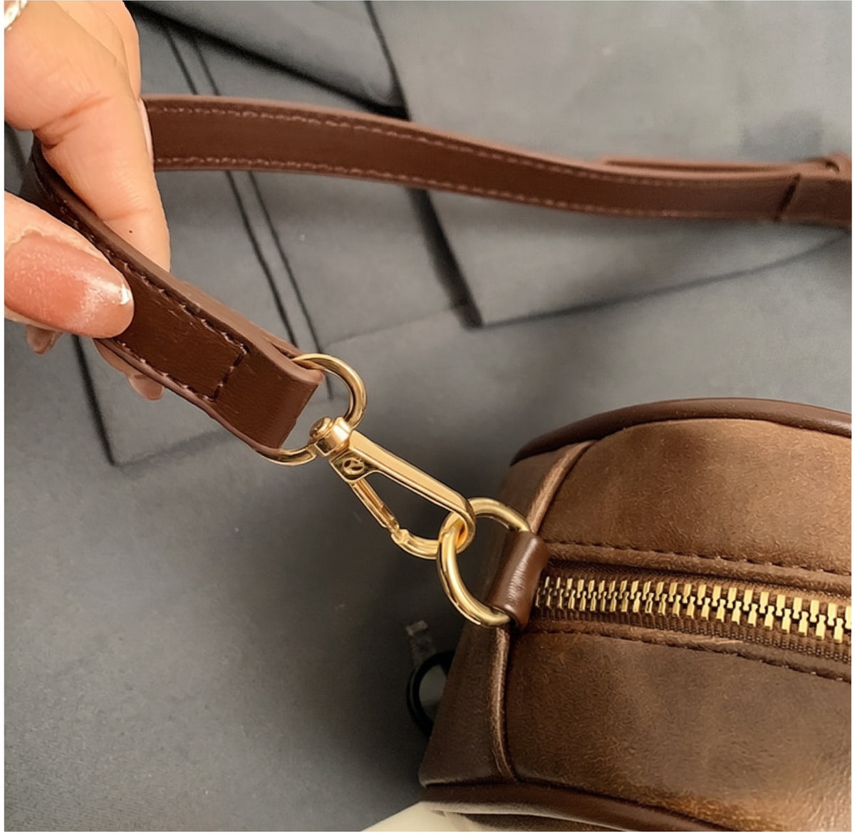 Mini Boston Bag PU Leather Handbag with Detachable Crossbody Strap
