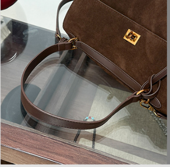 Elegant Suede Leather Shoulder Bag with Flap Design