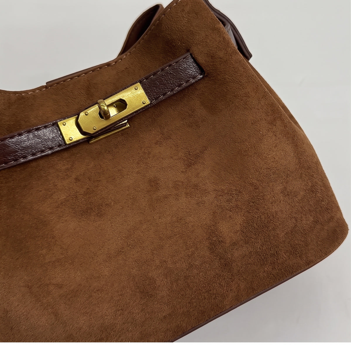 Vintage Textured Faux Suede Handbag with Metal Lock