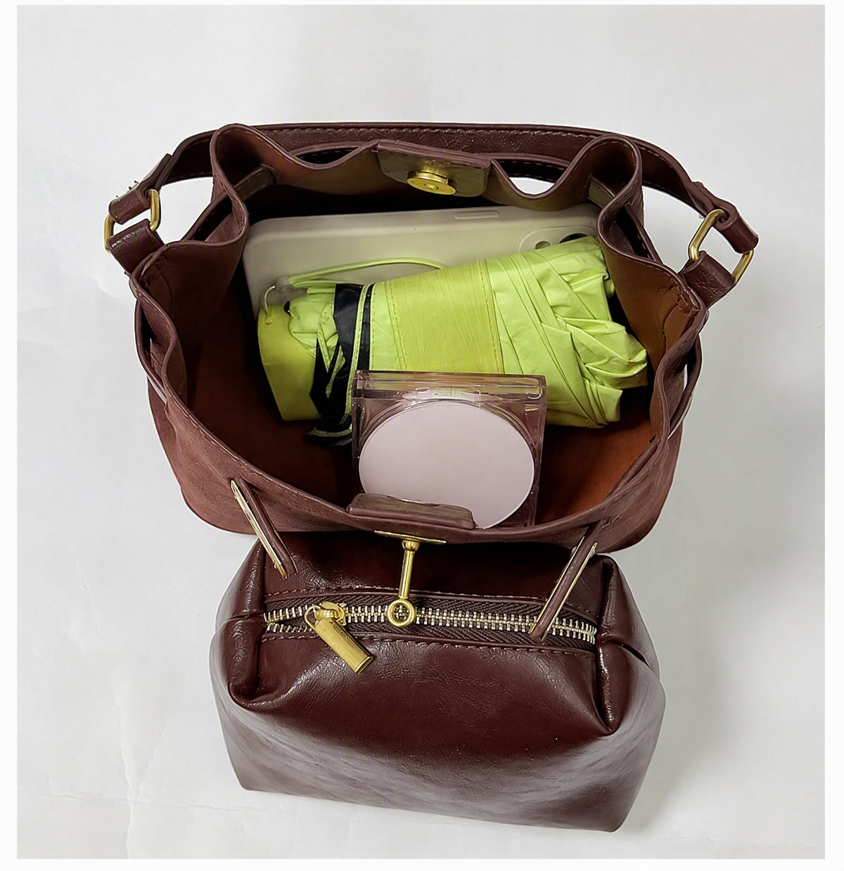 Vintage Textured Faux Suede Handbag with Metal Lock