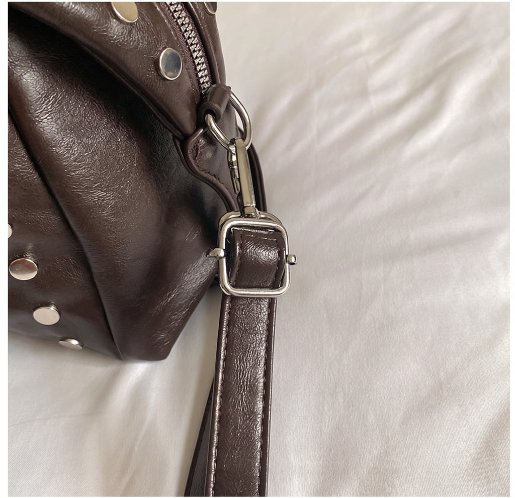 Studded PU Shoulder Bag with Structured Mini Duffle Style