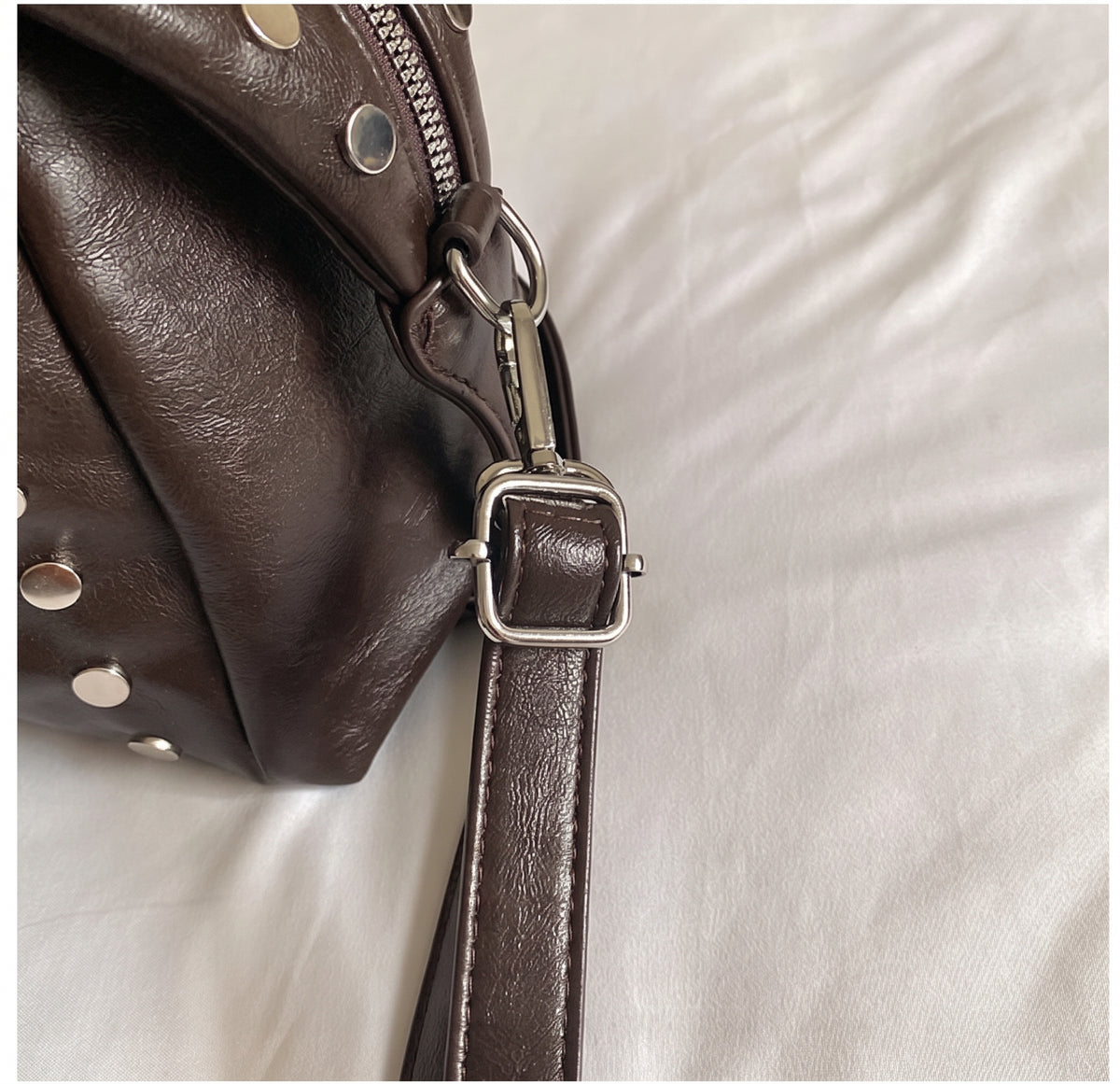 Studded PU Shoulder Bag with Structured Mini Duffle Style